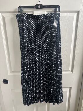 Navy Polka Dot Pleated Midi Skirt